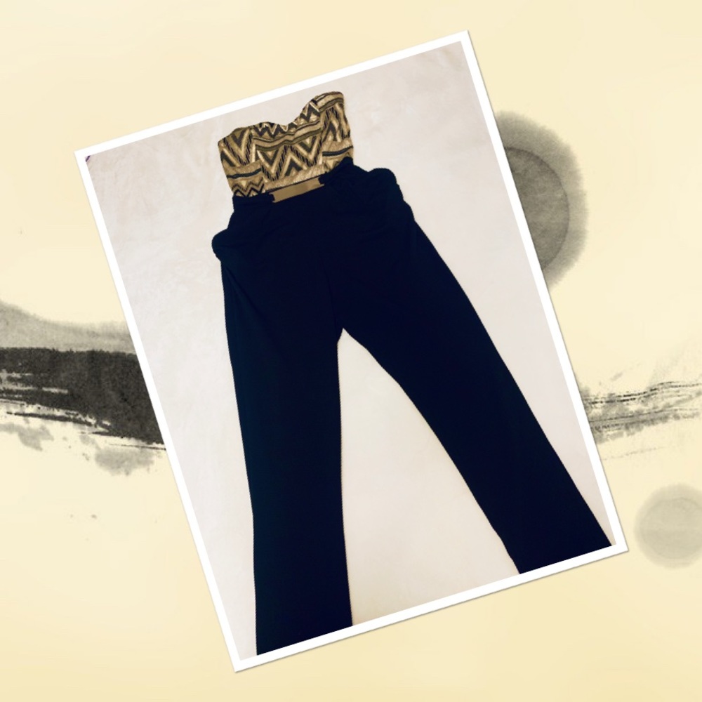 Black & Gold Strapless Jumpsuit